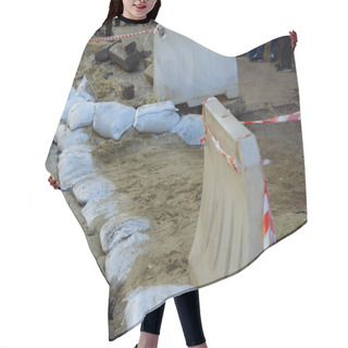 Personality  Protect From The Elements.The Wall Of Sandbags. Sandbags Wall, Protection, Flood Hair Cutting Cape