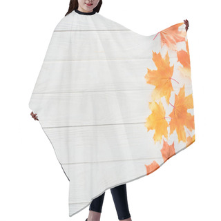 Personality  Top View Of Autumnal Maple Leaves On One Side Of Wooden Surface Hair Cutting Cape