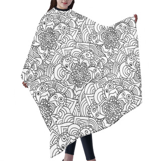 Personality  Seamless Doodles Pattern. Black And White Fishnet Flowers. Hair Cutting Cape