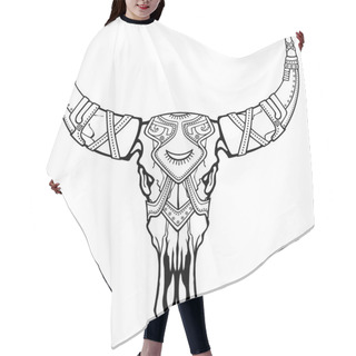 Personality  Fantastic Skull Of A Bull. Military Armor. Mystical Symbol, Boho Design. The Linear Drawing Isolated On A White Background. Vector Illustration, Be Used For Coloring Book. Hair Cutting Cape