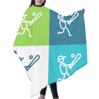 Personality  Baseball Player Flat Four Color Minimal Icon Set Hair Cutting Cape