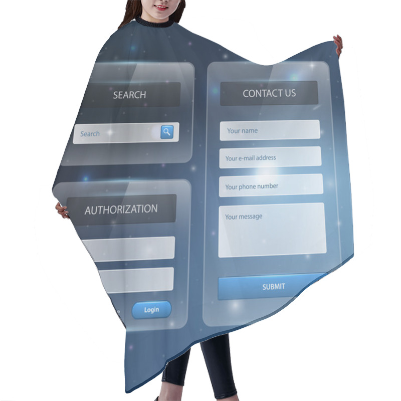 Personality  Web site design template navigation elements with icons set: Navigation menu bars hair cutting cape