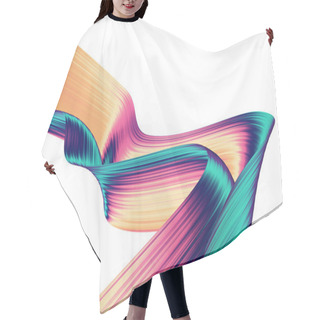 Personality  3D Render Abstract Background. Colorful 90s Style Twisted Shapes In Motion. Iridescent Digital Art For Poster, Banner Background, Design Element. Holographic Isolated Foil Ribbon On White Background. Hair Cutting Cape