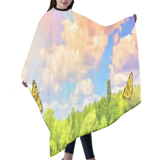 Personality  Panorama Magnificent Landscape With Spectacular Clouds And Butterfly Hair Cutting Cape