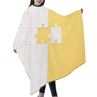 Personality  Top View Of White Jigsaw Puzzle On Yellow Background Hair Cutting Cape