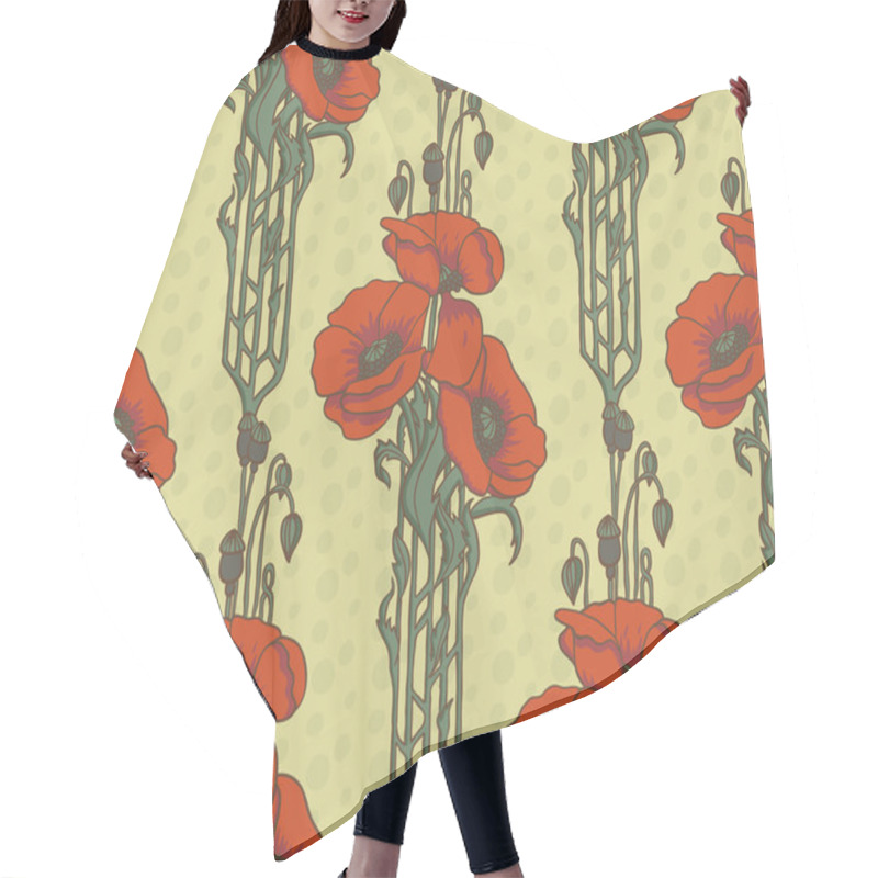 Personality  Seamless Pattern With Poppies. Hair Cutting Cape