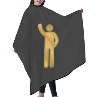Personality  Arm Up Gold Plated Metalic Icon Or Logo Vector Hair Cutting Cape