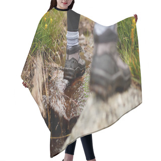 Personality  Behind Of Hiker Walking On Wet Trail Outdoors Hair Cutting Cape