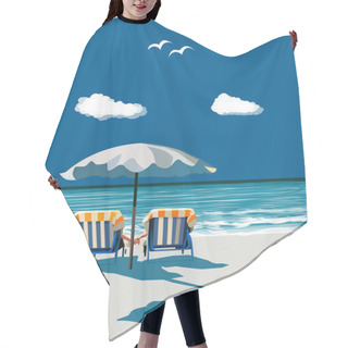 Personality  Beach, Happy Couple Sitting On Deck Chairs, Under Umbrealla, On Vacation, Vector Illustration Hair Cutting Cape