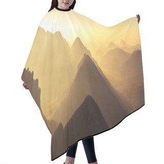 Personality  Panoramic Scenic View Of Mountains And Hills Silhouette At Sunse Hair Cutting Cape