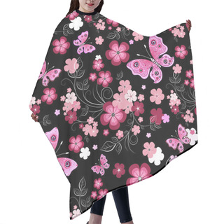 Personality  Dark Seamless Floral Pattern With Flowers And Butterflies (vector) Hair Cutting Cape