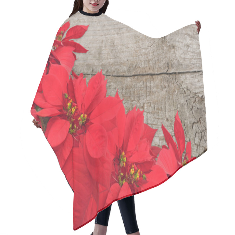 Personality  Red Poinsettia On Wooden Background Hair Cutting Cape