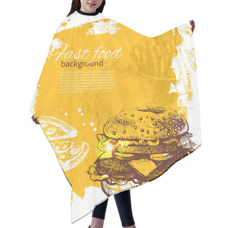 Personality  Vintage Fast Food Background. Hand Drawn Illustration Hair Cutting Cape