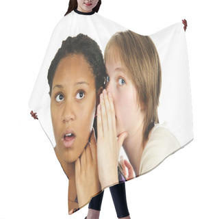 Personality  Isolated Portrait Of Two Diverse Teenage Girl Friends Gossiping Hair Cutting Cape
