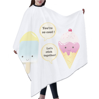 Personality  Vector Illustration Of A Couple Ice Creams Hair Cutting Cape