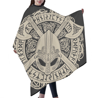 Personality  Viking Helmet, Crossed Viking Axes And In A Wreath Of Scandinavian Pattern And Norse Runes Hair Cutting Cape