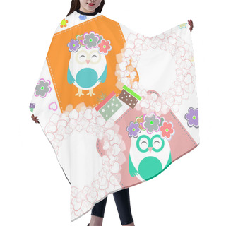 Personality  Birthday Party Elements With Cute Owls, Birds And Love Hearts Hair Cutting Cape