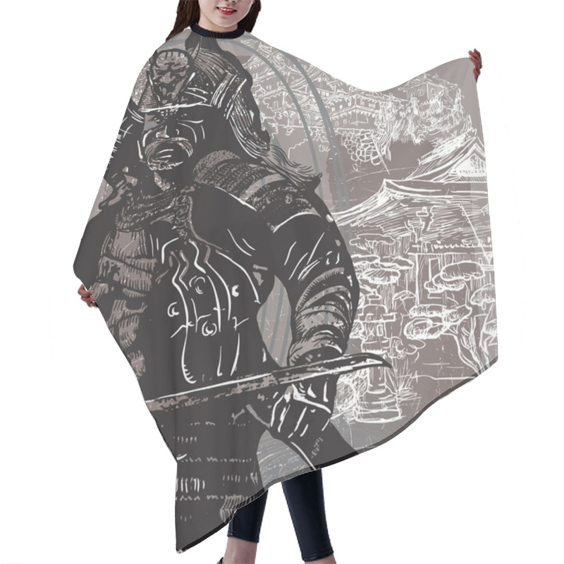 Personality  An Hand Drawn Vector From Japan Culture - Samurai, Shogun Hair Cutting Cape