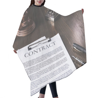 Personality  Juridical Contract On Wooden Table With Pen And Hammer, Law Concept Hair Cutting Cape