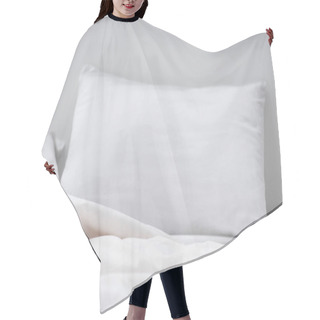 Personality  Selective Focus Of Bed With White Pillow And Blanket  Hair Cutting Cape
