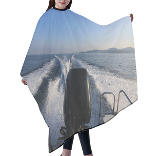 Personality  Motor Boat Of Speed Boat And Morning Sea View. Hair Cutting Cape