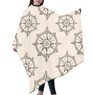 Personality  Vitage Travel Drawings. Hand Drawn Doodle Seamless Marine Pattern. Hair Cutting Cape