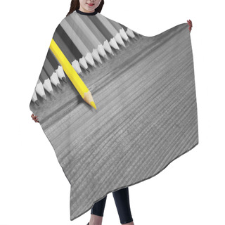 Personality  Black And White Image Of Colored Pencils With Isolated Yellow Hair Cutting Cape