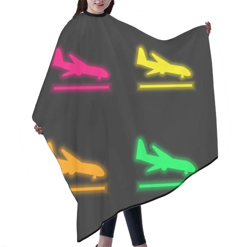 Personality  Airplane Landing Four Color Glowing Neon Vector Icon Hair Cutting Cape