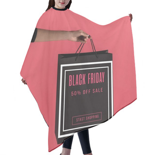 Personality  Woman Holding Black Shopping Bag Hair Cutting Cape