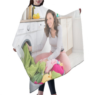 Personality  Woman Putting Clothes Into Washing Machine Hair Cutting Cape