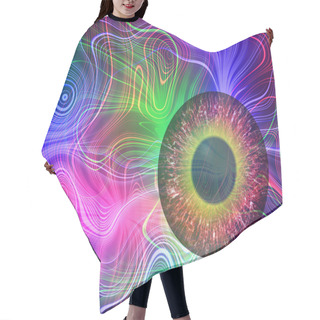 Personality  Mysterious View. Magic Eye. Abstract Plasma Discharge As A Background. Psychedelic Color Image. Abstract Bright Plasmatic Texture On Black Background. Hair Cutting Cape
