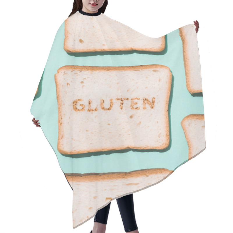 Personality  Top View Of Bread Slices With Burned Gluten Sign On Blue Surface Hair Cutting Cape