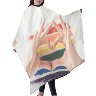 Personality  Woman Showing Heart With Hands Hair Cutting Cape