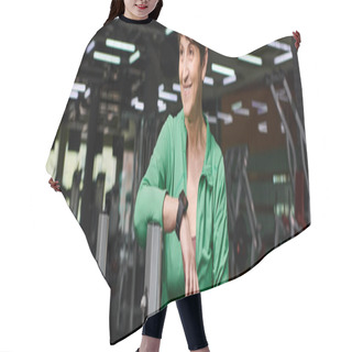 Personality  Happy Elderly Woman Smiling In Gym, Motivation And Sport, Active Senior Sportswoman, Banner Hair Cutting Cape