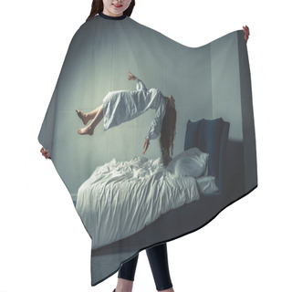 Personality  Creepy Woman In Nightgown Sleeping And Levitating Over Bed Hair Cutting Cape
