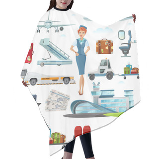 Personality  Airport Flight Accessories Flat Icons Set Hair Cutting Cape