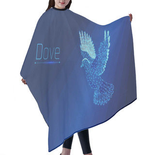 Personality  A Dove Flaps Its Wings Or Flies. A Pigeon Is A Symbol Of Peace. Rays Of Light Fall On Him, Illuminating The Bird.plexus,dots,wireframe,vector Illustration,triangle,eps 10,dark-blue Background Hair Cutting Cape