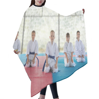 Personality  Children In Kimono Sitting On Tatami Outdoors. Karate Practice Hair Cutting Cape