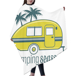 Personality  Camping Trailer Camper Caravan And Palmtrees Vintage Retro Design Illustration Vector  Hair Cutting Cape