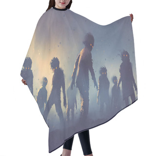 Personality  Halloween Concept Of Zombie Crowd Walking At Night Hair Cutting Cape