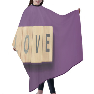 Personality  Panoramic Shot Of Wooden Cubes With Letters On Purple Surface Hair Cutting Cape