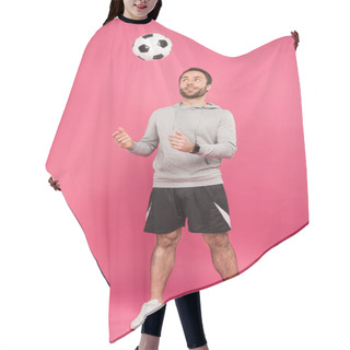 Personality  Handsome Sportsman Throwing Up Soccer Ball Isolated On Pink Hair Cutting Cape