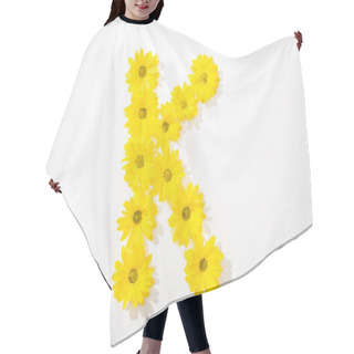 Personality  Top View Of Yellow Daisies Arranged In Letter K N White Background Hair Cutting Cape