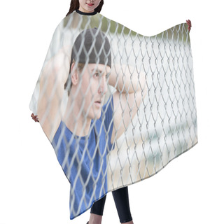 Personality  Young Man Behind A Fence Hair Cutting Cape