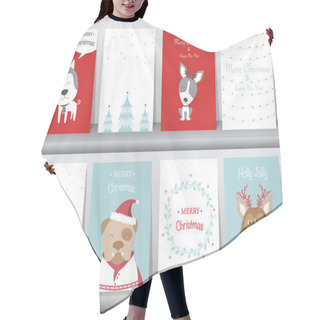 Personality  Set Of Cute Merry Christmas Background With Cute Animal And Winter Clothes,cute Animal, Vector Illustrations  Hair Cutting Cape