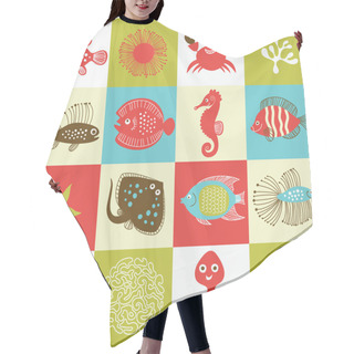 Personality  Set Of Whimsical Fishes And Marine Life Hair Cutting Cape