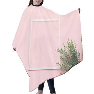 Personality  Top View Of White Square And Green Plant On Pink, Minimalistic Concept Hair Cutting Cape