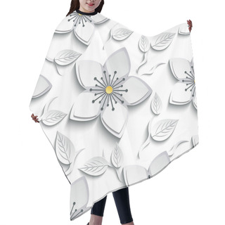 Personality  Seamless Pattern With White, Grey 3d Sakura Hair Cutting Cape