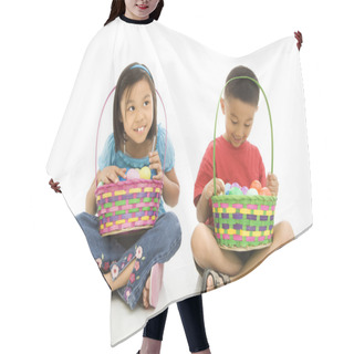 Personality  Children With Easter Baskets. Hair Cutting Cape