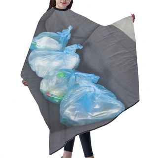 Personality  High Angle View Of Trash Bags On Couch At Home  Hair Cutting Cape